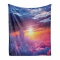 thumbnail image 1 of Landscape Soft Flannel Fleece Throw Blanket, Sunset Scene with Sky and Clouds with Vibrant Colors and Shadows Print, Cozy Plush for Indoor and Outdoor Use, 70" x 90", Blue Yellow Purple, by Ambesonne, 1 of 5