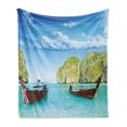 thumbnail image 1 of Landscape Soft Flannel Fleece Throw Blanket, Traditional Longtail Boats at Maya Bay in Thailand Exotic Seascape Image, Cozy Plush for Indoor and Outdoor Use, 50" x 60", Multicolor, by Ambesonne, 1 of 5