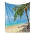 thumbnail image 1 of Landscape Soft Flannel Fleece Throw Blanket, Tropic Botanic Image with Coconut Palms near Ocean Sea Beach Photo, Cozy Plush for Indoor and Outdoor Use, 50" x 60", Sky Blue Cream, by Ambesonne, 1 of 5