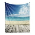 thumbnail image 1 of Landscape Soft Flannel Fleece Throw Blanket, Tropical Beach from Wooden Pier Sky Seascape Summer View Image, Cozy Plush for Indoor and Outdoor Use, 60" x 80", Cream Turquoise White, by Ambesonne, 1 of 5