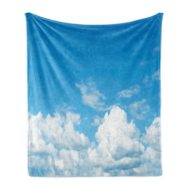 Landscape Soft Flannel Fleece Throw Blanket, Vast Cloudy Sky Scenics Windy Weather Calming View Panoramic Scenery Picture, Cozy Plush for Indoor and Outdoor Use, 50" x 60", Blue White, by Ambesonne