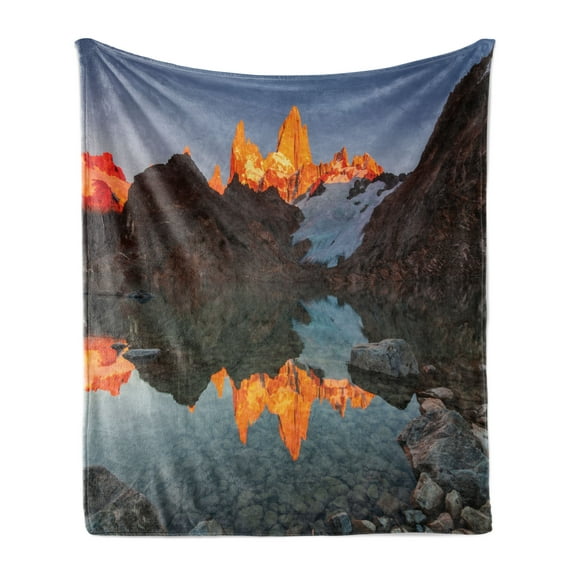 Landscape Soft Flannel Fleece Throw Blanket, View of Fitz Roy Mountain in Patagonia Argentina, Cozy Plush for Indoor and Outdoor Use, 50" x 70", Orange Multicolor, by Ambesonne