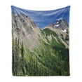 thumbnail image 1 of Landscape Soft Flannel Fleece Throw Blanket, View of High Mountains with Forests Hiking Snowy Slope Pine Trees, Cozy Plush for Indoor and Outdoor Use, 70" x 90", Olive Green Multicolor, by Ambesonne, 1 of 5