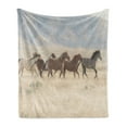 thumbnail image 1 of Landscape Soft Flannel Fleece Throw Blanket, Wild Mustang Horses Herd Running in a Valley Utah Outdoor Scenery Photography, Cozy Plush for Indoor and Outdoor Use, 70" x 90", Multicolor, by Ambesonne, 1 of 5