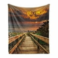 thumbnail image 1 of Landscape Soft Flannel Fleece Throw Blanket, Wooden Pier to the Calm Idyllic Beach with Herbs and Bushes at Sunset Sea, Cozy Plush for Indoor and Outdoor Use, 70" x 90", Multicolor, by Ambesonne, 1 of 6
