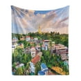 thumbnail image 1 of Landscape Soft Flannel Fleece Throw Blanket, Yangon Myanmar Skline Cityscape Scenery with Nature Village Houses Art Print, Cozy Plush for Indoor and Outdoor Use, 50" x 70", Multicolor, by Ambesonne, 1 of 5