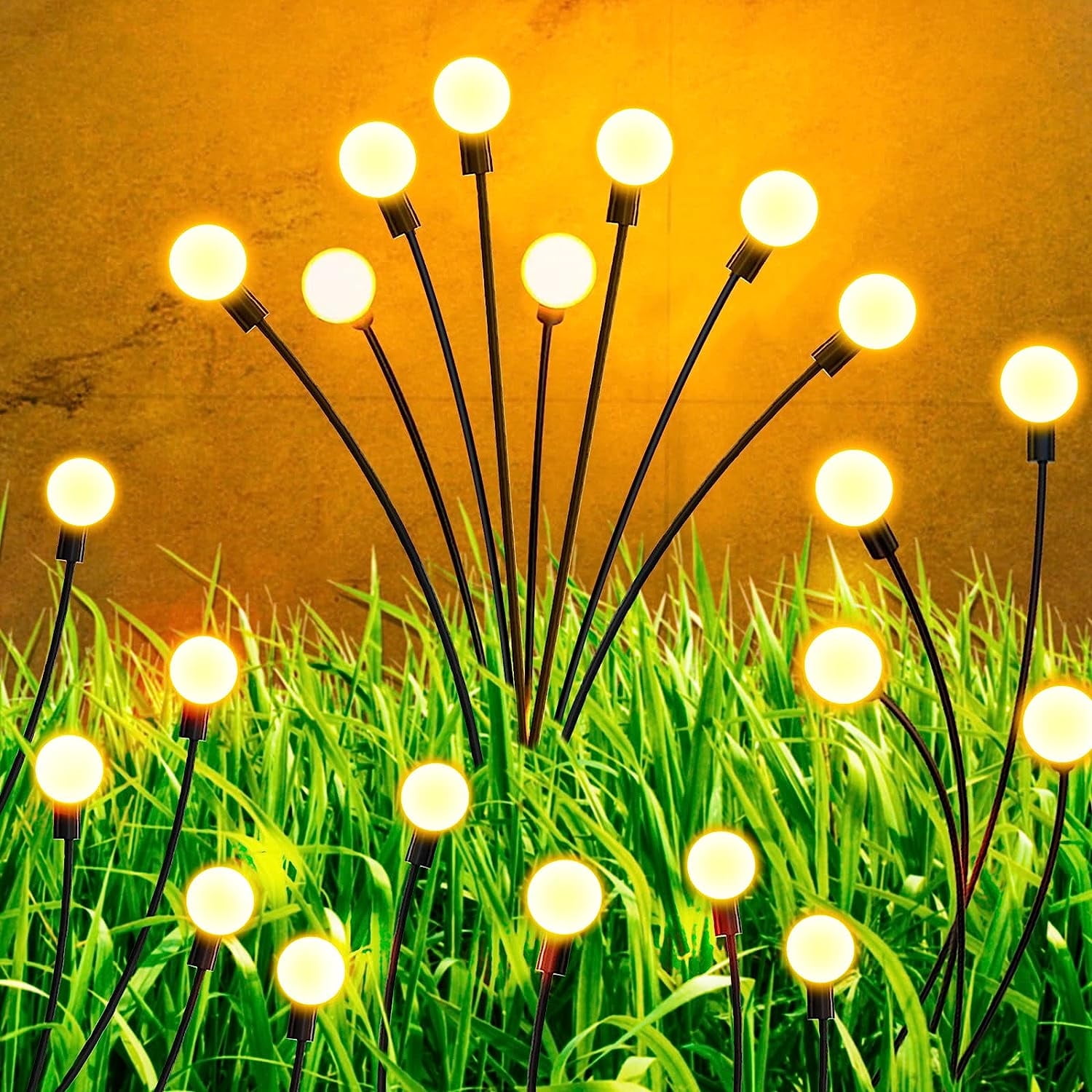 Landscape Solar Firefly Lights, 2 Pack 8 LED Solar Powered Garden Lights, Outdoor Waterproof Swaying Garden Lights for Patio Pathway Decoration, Warm White