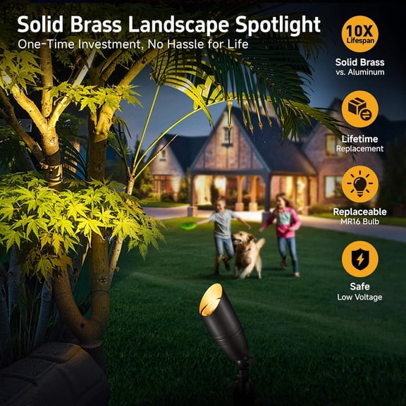 Landscape Spotlights Low Voltage - Brass 12V Outdoor Uplight LED, Wired Spot Lights IP65 Waterproof, Antique Bronze for Exterior Garden Yard Tree House with 5W 2700K Warm White MR16 Bulb