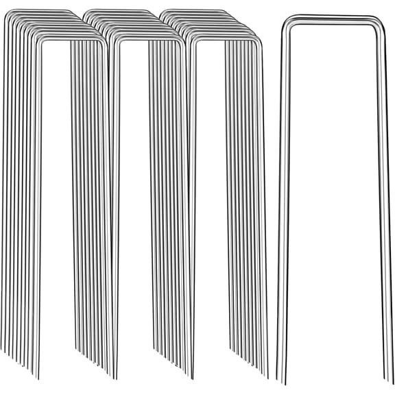 Landscape Staples 12 Inch, 12/25/50/100/200 Pack U-Shaped Galvanized Garden Stakes, 8 Gauge Heavy Duty Ground Stakes for Outdoor Decorations, Fixed Irigation Tubing, Fence,Weed Barrier Fabric