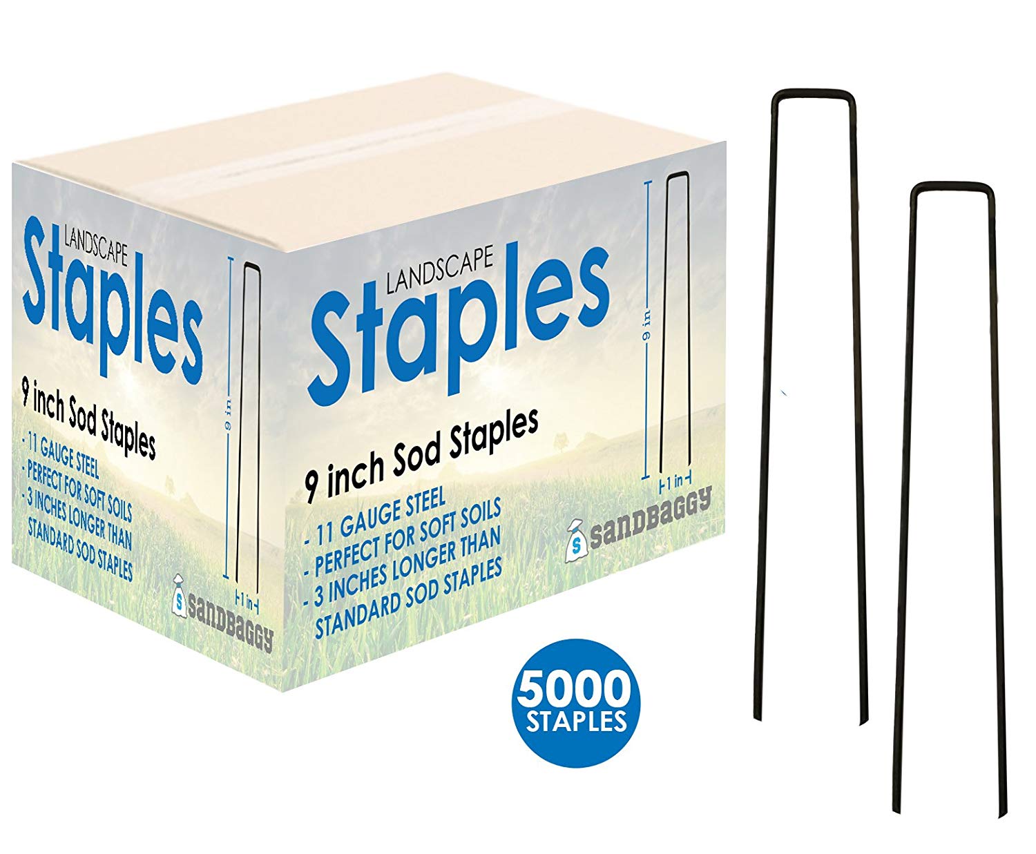 100-Pack 9-Inch Extra Long Landscape Staples – Heavy Duty Steel Sod/Garden Stakes