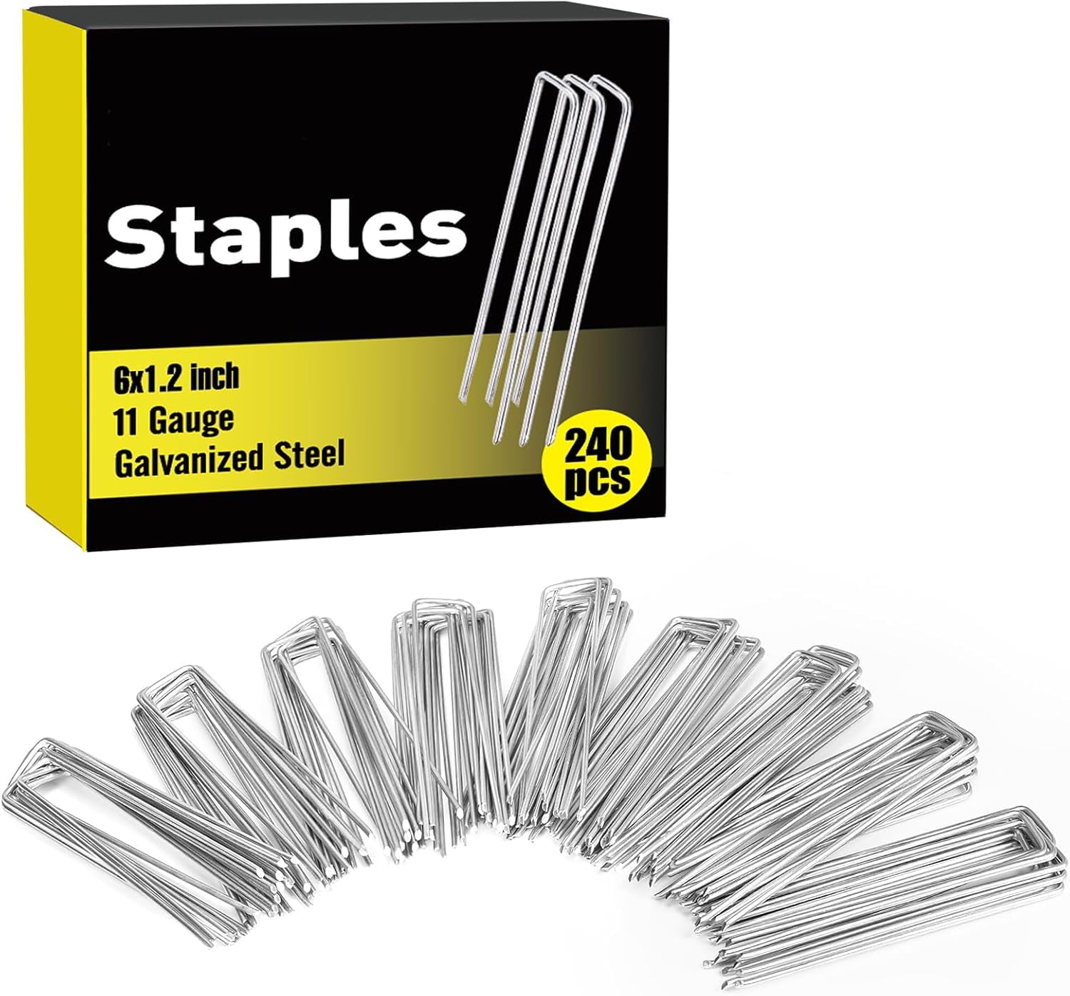 Landscape Staples, Garden Stakes Galvanized Tent Stakes Heavy Duty SOD Landscaping Fabric Pins for Plant Cover, Turf, Fence