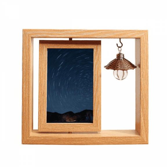 Landscape Stars Lights Night Sky Wooden Rotating Picture Photo Frame 4x6