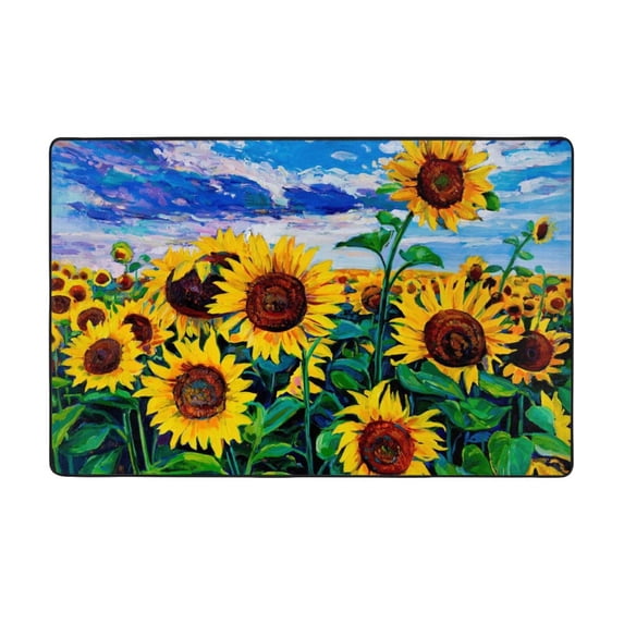 Landscape With Sunflowers Shaggy Area Rug, Rugs for Living Room Bedroom Non Slip Door Mat Indoor Carpet Machine Washable Nursery Home Decor Floor Mats for Entryway 60x39in-#