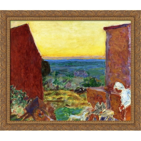 Landscape, Sunset 32x28 Large Gold Ornate Wood Framed Canvas Art by Pierre Bonnard