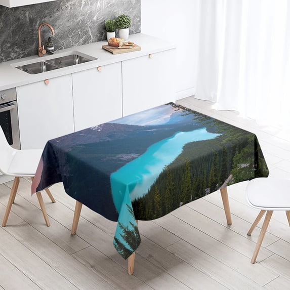 Landscape Tablecloth Mountains Canyon Lake Water Home Table Decoration Antifouling Waterproof Rectangular
