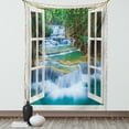 thumbnail image 1 of Landscape Tapestry, Open Window to River Flowing Down inside a Forrest with Lush Spring Season Trees, Wall Hanging for Bedroom Living Room Dorm Decor, 40W X 60L Inches, Blue Green, by Ambesonne, 1 of 5