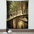 thumbnail image 1 of Landscape Tapestry, Romantic Bridge Over Canal Amsterdam Netherlands European Famous Northern City Photo, Wall Hanging for Bedroom Living Room Dorm Decor, 40W X 60L Inches, Cream, by Ambesonne, 1 of 5