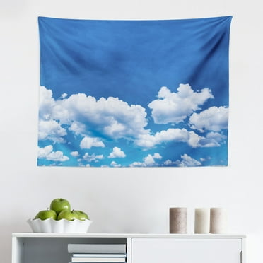 Landscape Tapestry, Sunshine Sun Rays Breaking Through Huge Dark Clouds View Landscape Picture, Fabric Wall Hanging Decor for Bedroom Living Room Dorm, 2 Sizes, Grey Blue, by Ambesonne