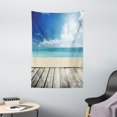 thumbnail image 1 of Landscape Tapestry, Tropical Beach from Wooden Pier with Sky Landscape Summer View Image, Wall Hanging for Bedroom Living Room Dorm Decor, 40W X 60L Inches, Cream Turquoise White, by Ambesonne, 1 of 5