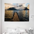 thumbnail image 1 of Landscape Tapestry, Wooden Pier on Lake Atitlan Volcanic Mountains Surrounded by Clouds Calm Panorama, Wall Hanging for Bedroom Living Room Dorm Decor, 80W X 60L Inches, Multicolor, by Ambesonne, 1 of 2