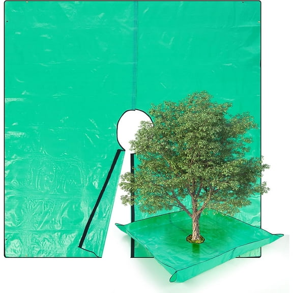 Landscape Tarp for Trimming, Tarp Waterproof with 12-Inch Holes, Waterproof Trimming Tarp Has Four Corner Snaps to Stand Up and Secure Around Trees and Shrubs (Green)