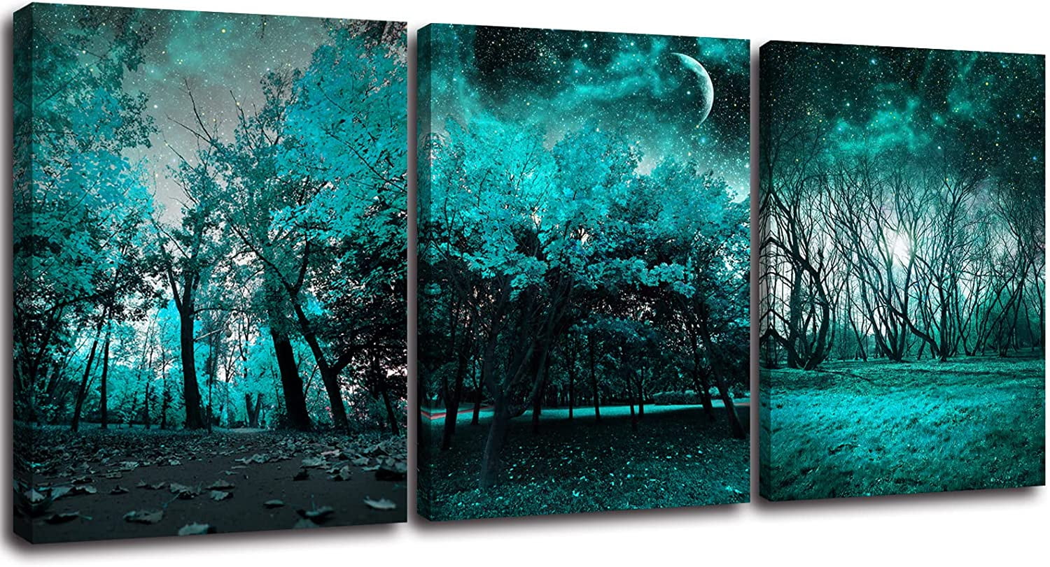 Landscape Teal Blue tree Canvas Wall Art -Modern Nature Forest Wall ...