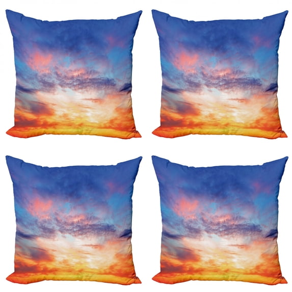 Ambesonne Colorful Throw Pillow Cover 4 Pack, Sunset Cloudscape Sky, 18", Orange Blue
