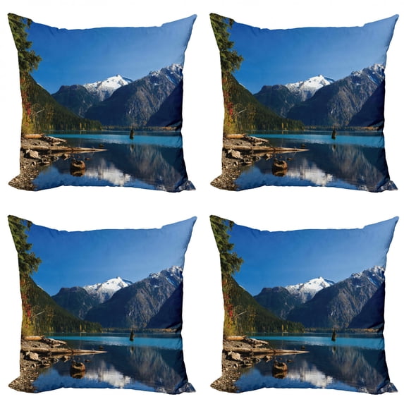 Ambesonne Landscape Throw Pillow Cover 4 Pack, Winter Mountain Trees, 20", Dark Brown White
