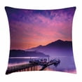 thumbnail image 1 of Landscape Throw Pillow Cushion Cover, Asian Seashore in Nantou Taiwan Majestic Cloudy Sky Scenery Lake Boats Mountain, Decorative Square Accent Pillow Case, 18 X 18 Inches, Pink Purple, by Ambesonne, 1 of 2