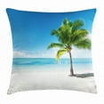 thumbnail image 1 of Landscape Throw Pillow Cushion Cover, Caribbean Maldives Beach Island Sea Ocean Palm Trees Artwork Print, Decorative Square Accent Pillow Case, 20 X 20 Inches, Sky Blue Green and White, by Ambesonne, 1 of 2