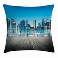 thumbnail image 1 of Landscape Throw Pillow Cushion Cover, City Scenery with Skyscrapers Ocean Sea Image Blurry Details, Decorative Square Accent Pillow Case, 20 X 20 Inches, Dark Blue Light Blue and Brown, by Ambesonne, 1 of 2