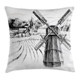 thumbnail image 1 of Landscape Throw Pillow Cushion Cover, Hand Drawn Rural Scenery Small Town Farm Houses Forest and Mill Romantic Sketch, Decorative Square Accent Pillow Case, 24 X 24 Inches, Black White, by Ambesonne, 1 of 2