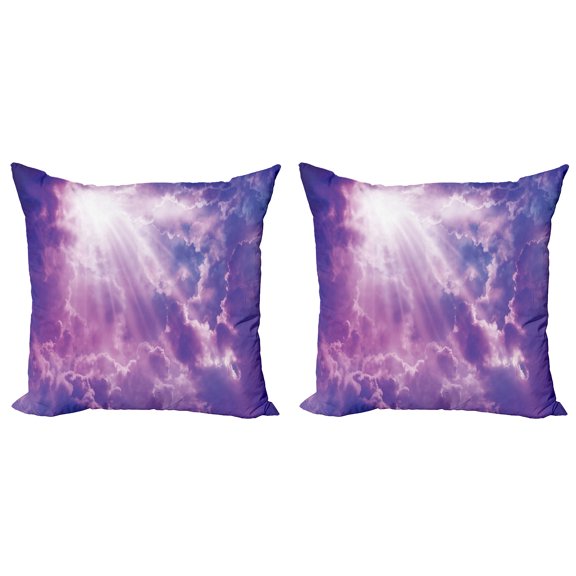 Ambesonne Scenery Throw Pillow Cover 2 Pack, Heavy Clouds Sunlights, 18", Purple and White