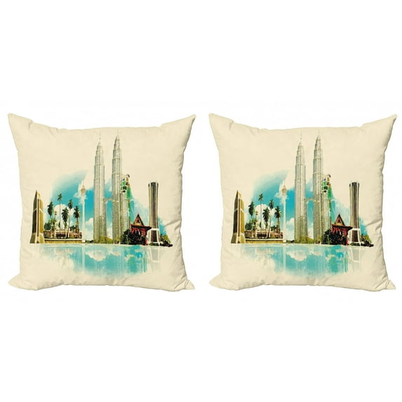 Ambesonne East Throw Pillow Cover 2 Pack, East Kuala City Palms, 20", Multicolor