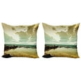 thumbnail image 1 of Ambesonne Landscape Throw Pillow Cover 2 Pack, Ocean Island Scenery, 20", Beige Sepia Teal, 1 of 2