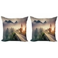 thumbnail image 1 of Ambesonne Landscape Throw Pillow Cover 2 Pack, Foggy Morning Scenery, 24", Beige Grey, 1 of 2