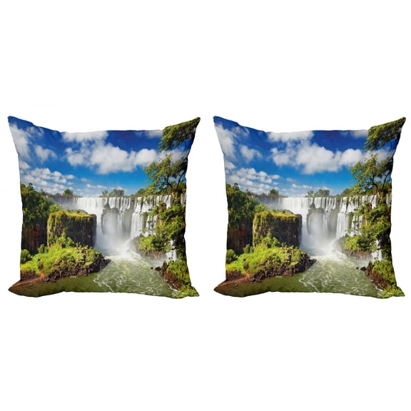 Ambesonne Landscape Throw Pillow Cover 2 Pack, Agentinean Waterfall, 24", Multicolor