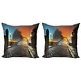 thumbnail image 1 of Ambesonne Vintage Throw Pillow Cover 2 Pack, Old Town Bridge Night, 18", Grey Orange, 1 of 5