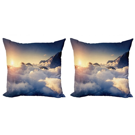 Ambesonne Mountain Throw Pillow Cover 2 Pack, Climbing Above Clouds, 20", Beige Navy