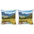 thumbnail image 1 of Ambesonne Landscape Throw Pillow Cover 2 Pack, Mountain Forest River, 24", Multicolor, 1 of 6