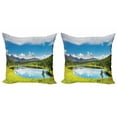 thumbnail image 1 of Ambesonne Nature Throw Pillow Cover 2 Pack, Sky Mountain Landscape, 18", Green Blue White, 1 of 6
