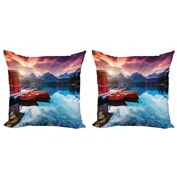 Ambesonne Mountain Throw Pillow Cover 2 Pack, South Asia Romantic, 18", Multicolor