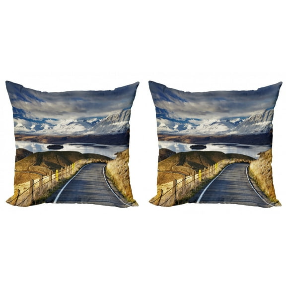 Ambesonne Scenery Throw Pillow Cover 2 Pack, River Snowy Mountain, 18", White Blue Yellow