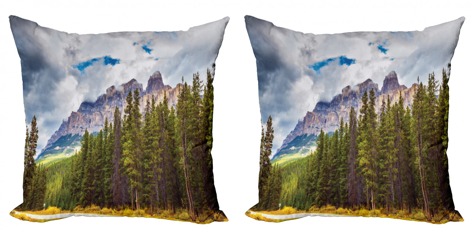 Landscape Throw Pillow Cushion Cover Pack of 2, Rocky Mountains Majestic Look Canada Evergreen Aspen Trees Autumn Nature Outdoor, Zippered Double-Side Digital Print, 4 Sizes, Multicolor, by Ambesonne - image 1 of 2