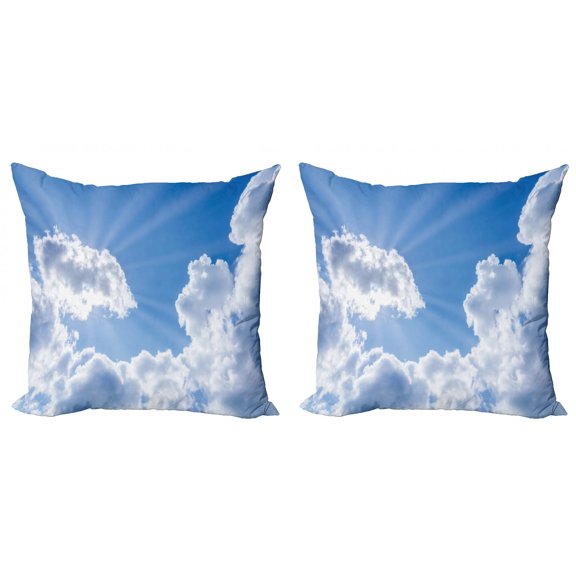 Ambesonne Nature Throw Pillow Cover 2 Pack, Clouds Scenery, 16", Blue White