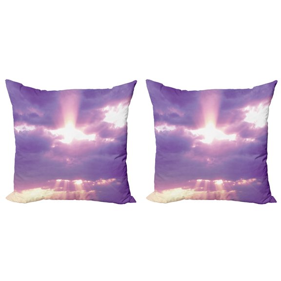 Ambesonne Landscape Throw Pillow Cover 2 Pack, Romantic Cloudy Sky, 20", Purple White
