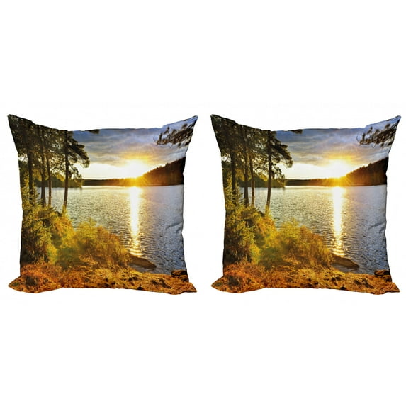 Ambesonne Colorful Throw Pillow Cover 2 Pack, Sunset Forest Canada, 20", Multicolor