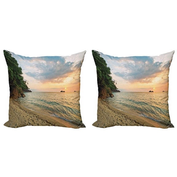 Ambesonne Landscape Throw Pillow Cover 2 Pack, Tropic Botanic Forest, 18", Turquoise Peach