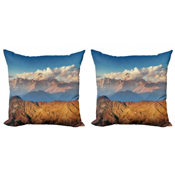 Ambesonne Landscape Throw Pillow Cover 2 Pack, European Mountains, 16", Brown Blue White