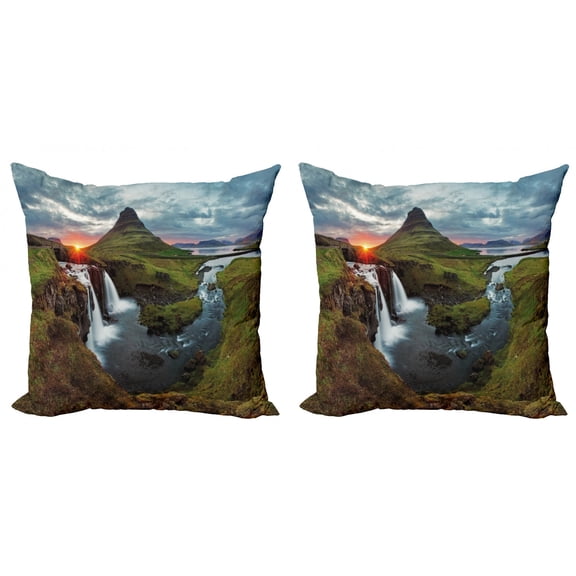 Ambesonne Nature Throw Pillow Cover 2 Pack, Cascade Stream Wildlife, 24", Multicolor
